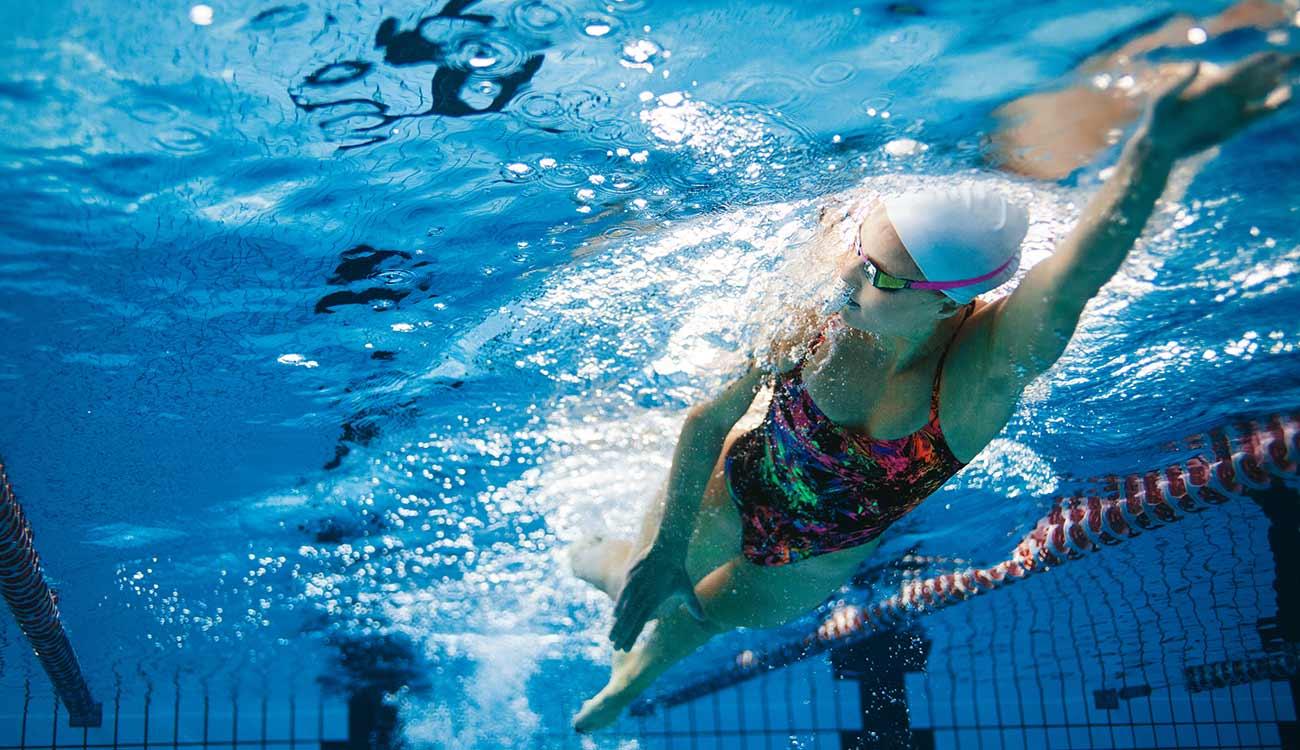 woman swimming laps